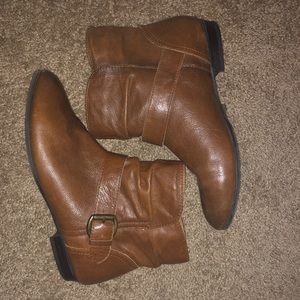 ALDO Brown Leather Buckle Ankle Boots